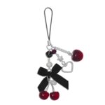 Nalefow Phone Charms Strap Cute Cherry CellPhone Straps Aesthetic Pink Red Black BlueCherry Phone Chain for Camera Keychain Bag Pendant Decor Gift