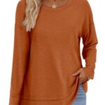 Women's Long Sleeve T-Shirts Solid Color Loose Fit Cute Basic Flowy Tops Spring Fall Casual Blouse