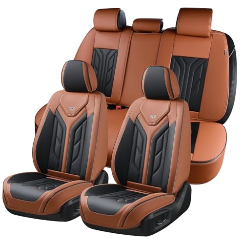 Version 1.0.0 Coverado Seat Covers, Car Seat Covers Full Set, Leather Seat Covers for Cars, Automotive Seat Covers Car Seat Protector Car Accessories Fit for Most Sedans SUV Pick-up Truck(Black&Brown) - Image 1