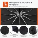 Bodyguard Inverted Umbrella - Large Windproof for Rain & Sun, Compact Reverse With Reflective Stripe, Teflon-Coated for Women Men, Travel Folding With Cover Bag - Image 4