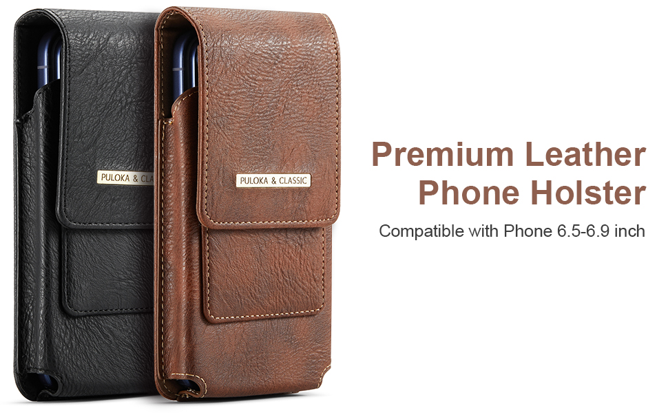 详情Detail-01 Phone Holster with Belt Clip for iPhone 17/16/15/14/13/12 Pro Max & Plus, Galaxy S25/S24/S23/S22 Ultra & Plus, Premium Leather Pouch with Card Holder, Magnetic Closure, Rugged Outdoor Case - L Brown - Image 1