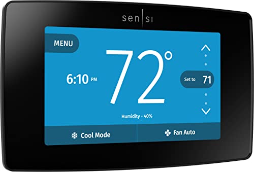 418fb1R4CGL Emerson Sensi Touch Wi-Fi Smart Thermostat with Touchscreen Color Display, Works with Alexa, Energy Star Certified, C-wire Required, ST75 Black 5.625" x 3.4" x 1.17" - Image 1