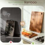 Astercook Deep-Carbonized Bamboo Cutting Boards for Kitchen with Wood Storage Stand, Reversible Charcuterie & Chopping Boards with Juice Grooves and Easy-Grip Handles, Knife-Friendly, Kitchen Gift - Image 3
