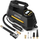 AstroAI Tire Inflator Portable Air Compressor Air Pump for Car Tires-Car Accessories, 9.8Ft Cord-12V DC-Powered Auto Pump with Digital Pressure Gauge, Emergency LED Light for Bicycle, Balloons, Yellow