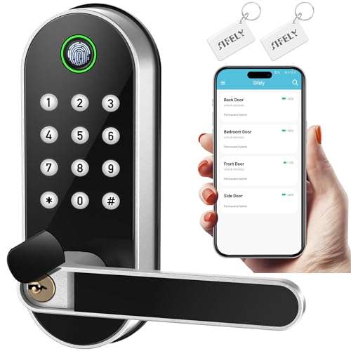 41a+Ug4Q-9L Fingerprint Smart Door Lock with Handle & Keypad – No More Lost Keys, Keyless Entry & Remote Access for Home, Kids, Airbnb & Rental Property, DIY Install, Alexa & Google Compatible - Image 1