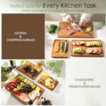 Astercook Deep-Carbonized Bamboo Cutting Boards for Kitchen with Wood Storage Stand, Reversible Charcuterie & Chopping Boards with Juice Grooves and Easy-Grip Handles, Knife-Friendly, Kitchen Gift - Image 4