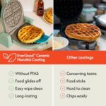 صانعة الوافل "بيلا" من طراز Flip-n-Store المزودة بطبقة سيراميك مقاومة للالتصاق EverGood™، وأدوات مطبخ Fits-anywhere™، ومصباح مؤشر التشغيل، ومقبض لا يسخن ولفافة للسلك، وألواح بعرض 7 بوصات وعمق 1 بوصة، وقوة 1000 واط، لون زجاج البحر - الصورة 4