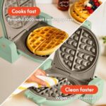 صانعة الوافل "بيلا" من طراز Flip-n-Store المزودة بطبقة سيراميك مقاومة للالتصاق EverGood™، وأدوات مطبخ Fits-anywhere™، ومصباح مؤشر التشغيل، ومقبض لا يسخن ولفافة للسلك، وألواح بعرض 7 بوصات وعمق 1 بوصة، وقوة 1000 واط، لون زجاج البحر - الصورة 5