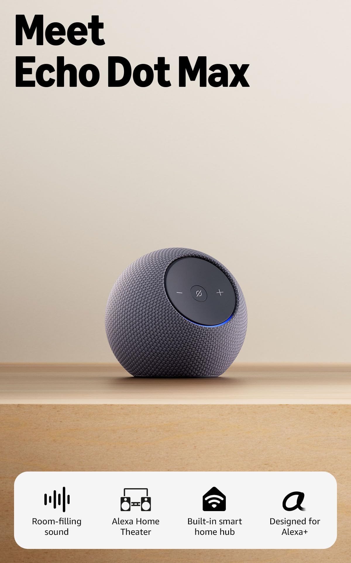 Graphite Pack of 1-01 Amazon Echo Dot Max (newest model), Alexa speaker with room-filling sound and nearly 3x bass, Great for living rooms and medium-sized spaces, Designed for Alexa+, Graphite - Image 1
